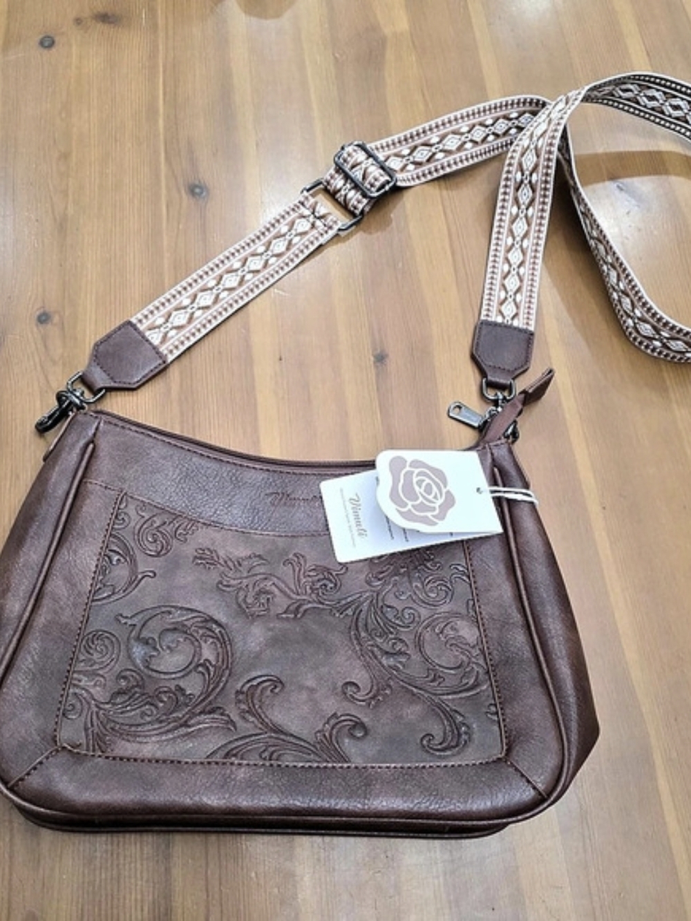 Vimuti Embossed Floral Vegan Leather Crossbody Bag Embossed Shoulder Bag in